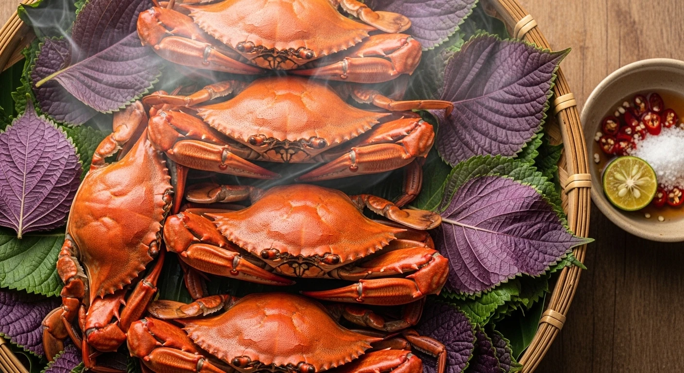 Steamed Blue Crab with Perilla Leaves to Ward off Cold