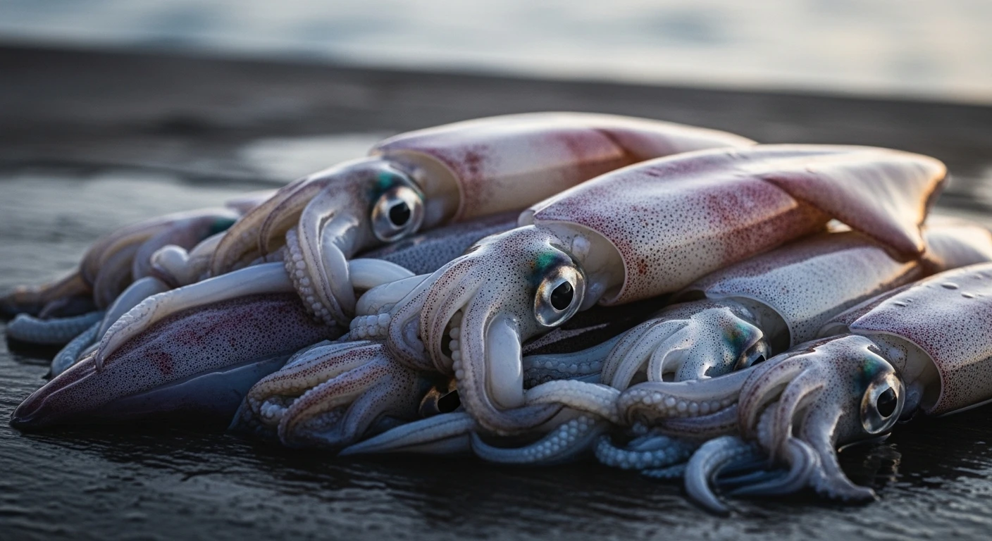 Freshly caught Bigfin Reef Squid with visible chromatophores