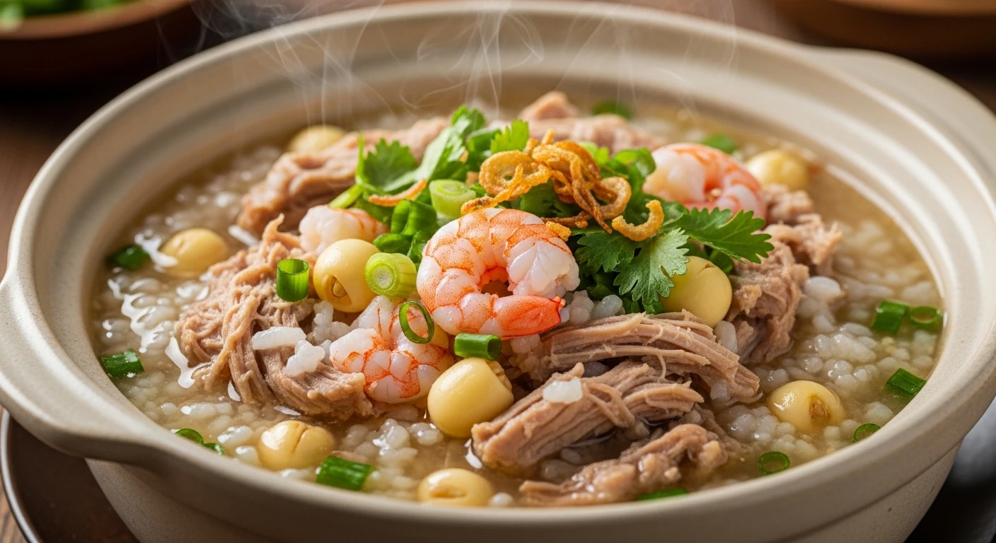 Pork Rib & Lotus Seed Porridge with Minced Shrimp