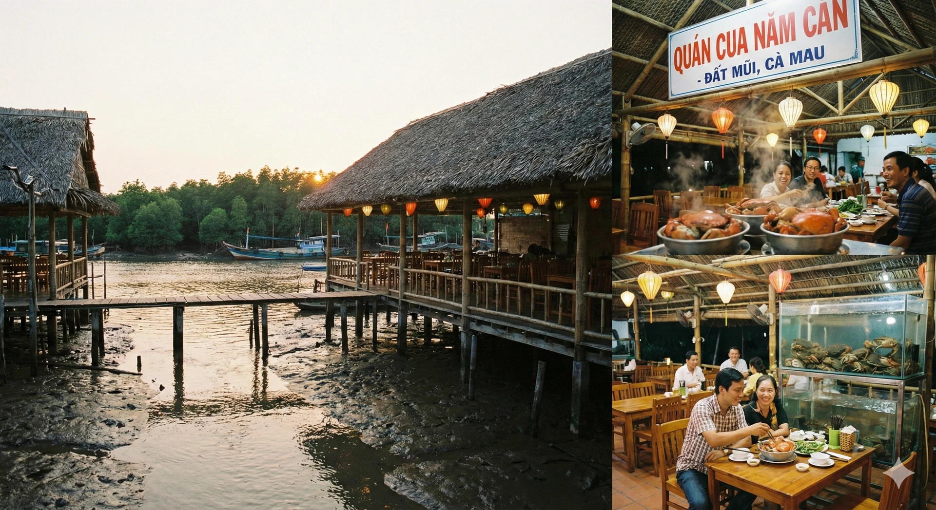 Không gian nhà hàng lẩu cua ở Đất Mũi, sạch sẽ và ấm cúng