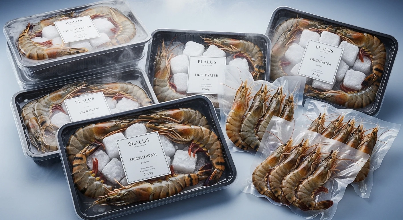 Tôm sú và tôm càng xanh được đóng gói chuyên nghiệp