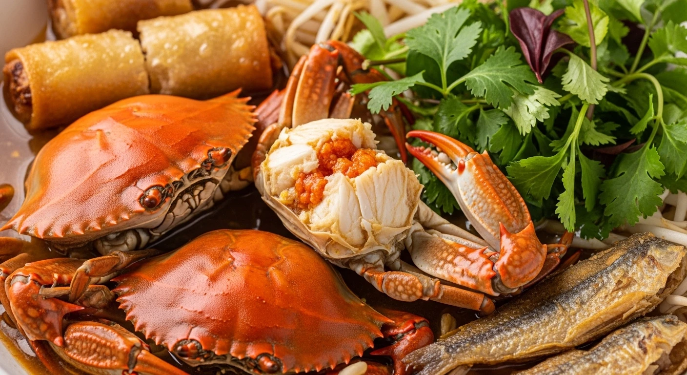 Cận cảnh bát bún mắm ba khía đầy đặn topping