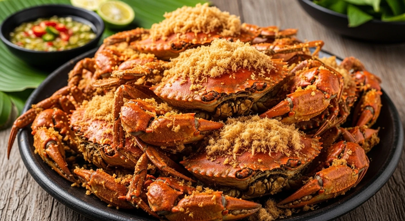 Roasted Crab topped with fluffy Pork Floss
