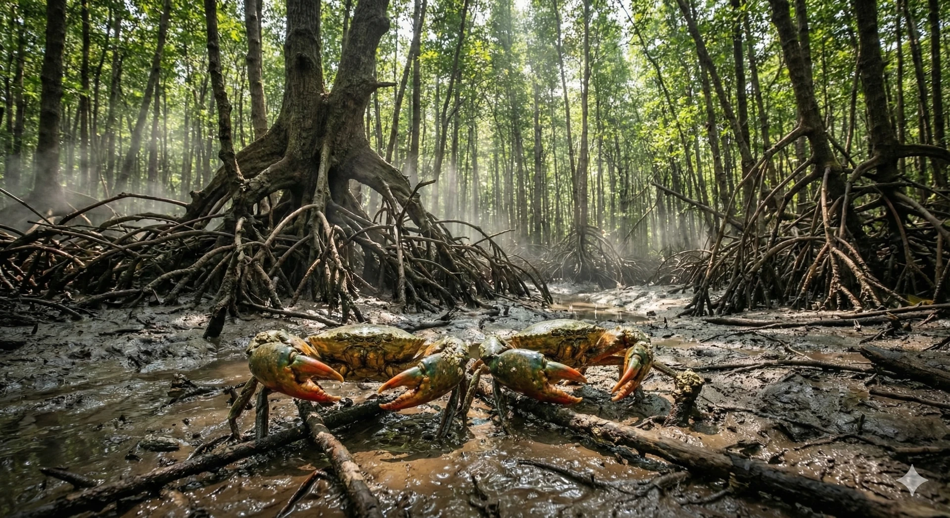 Toàn cảnh rừng ngập mặn Cà Mau với hệ thống kênh rạch và rễ cây đan xen