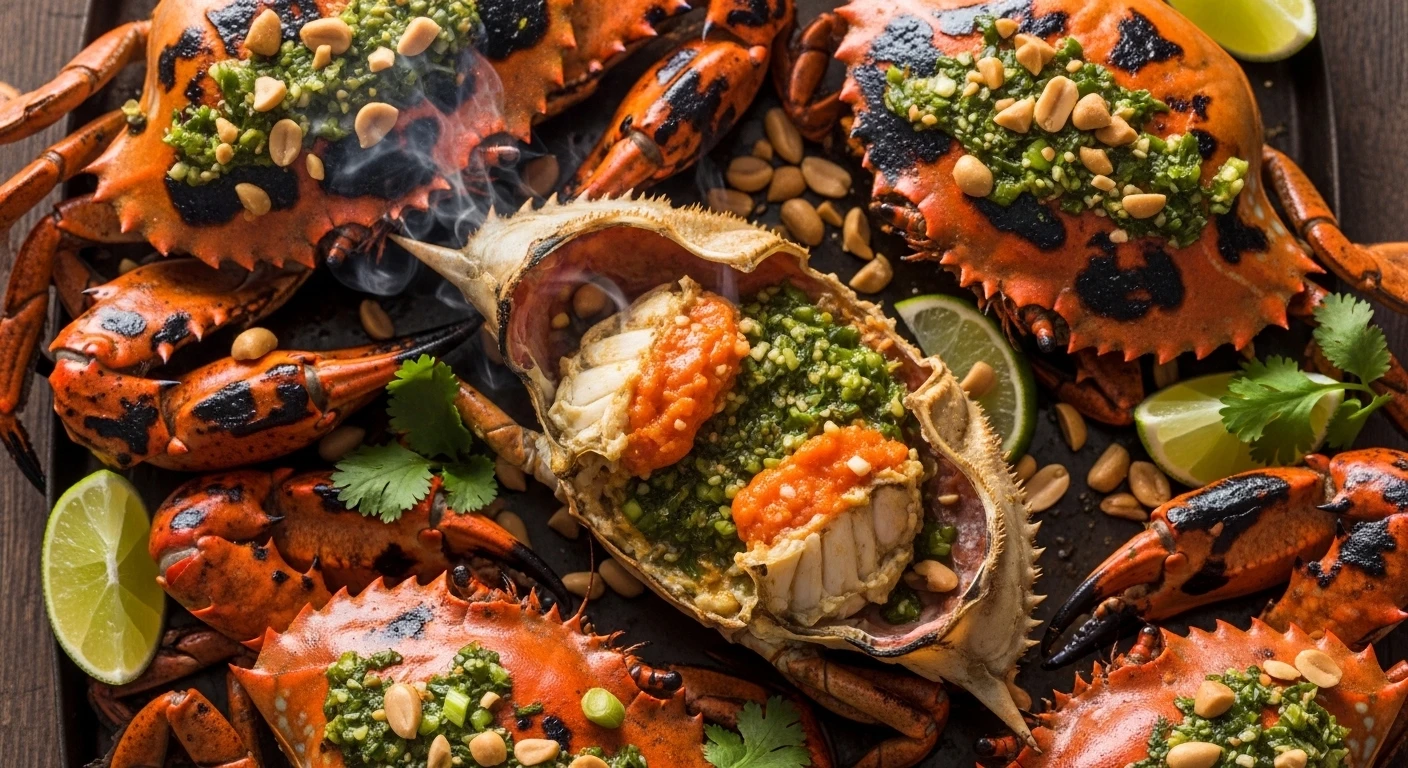 Charcoal Grilled Crab with Scallion Oil and Peanuts