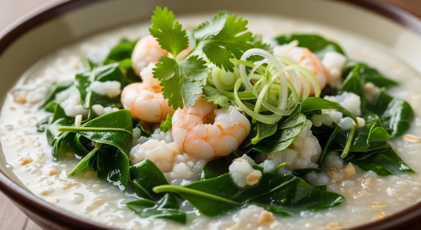 Shrimp and Oat Porridge with Katuk Leaves