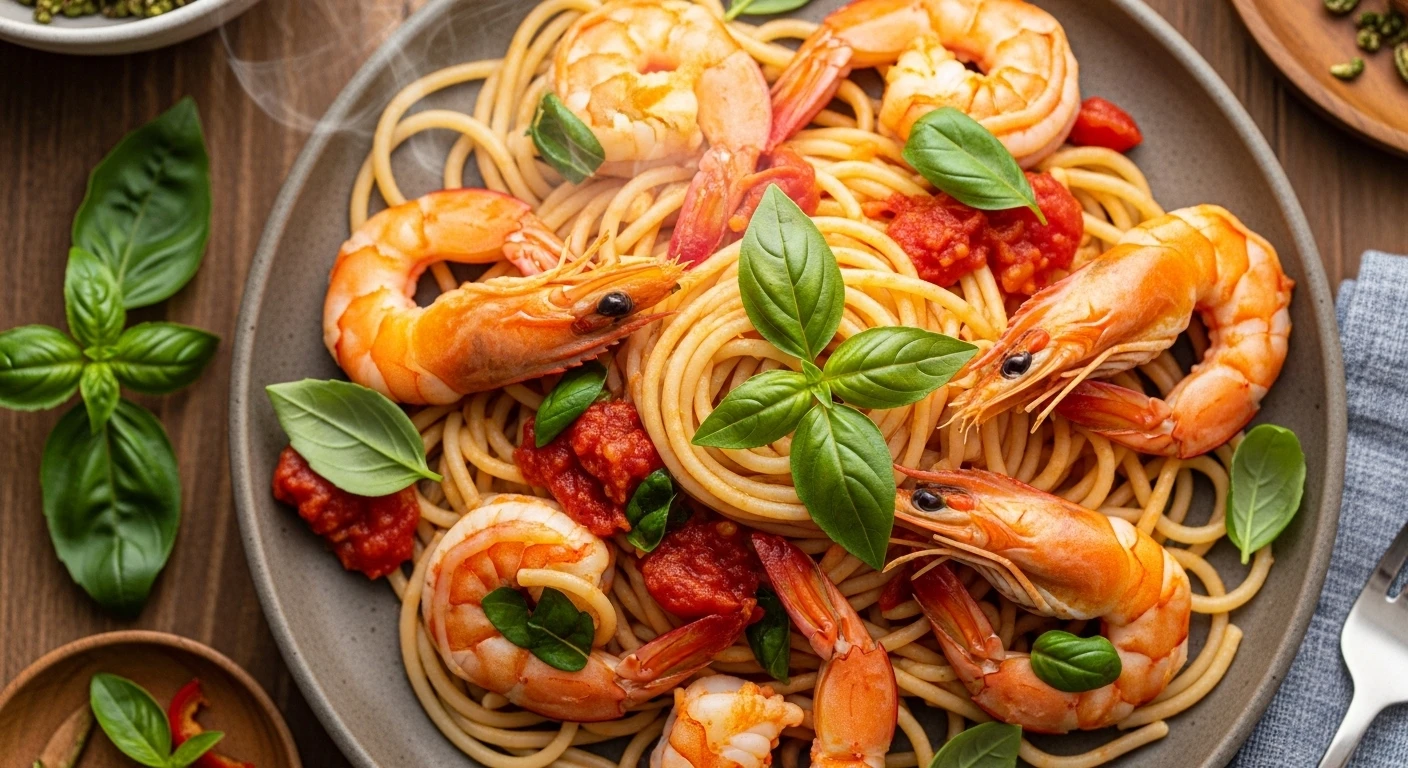 Spaghetti with Shrimp & Tomato Basil Sauce