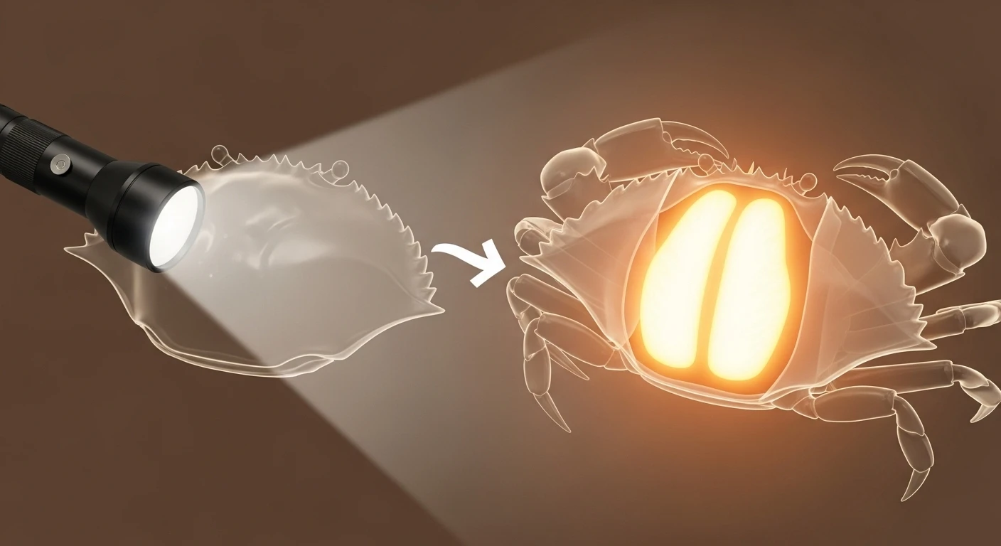 Video mô phỏng 3D nhìn xuyên qua lớp vỏ cua cốm bằng đèn pin