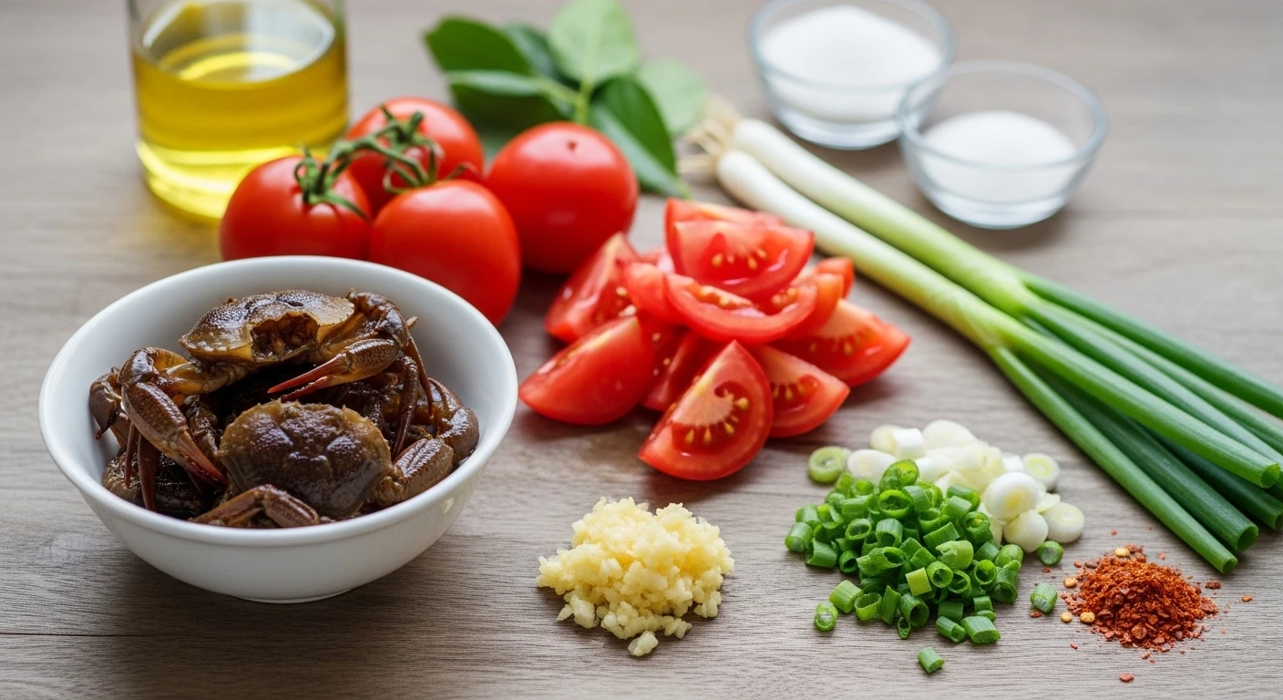 Nguyên liệu làm sốt ba khía cà chua bằm