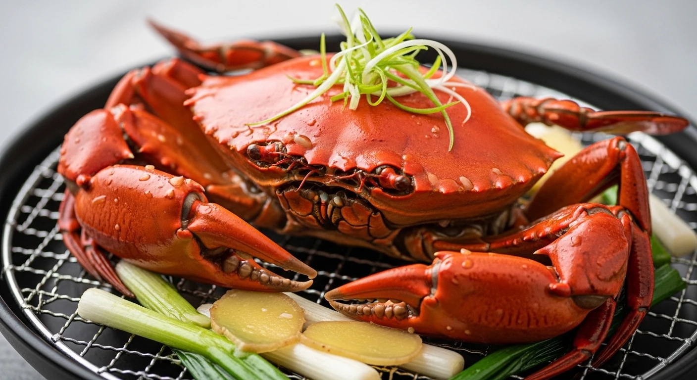 Cantonese Soy Sauce Steamed Crab with Scallion and Ginger