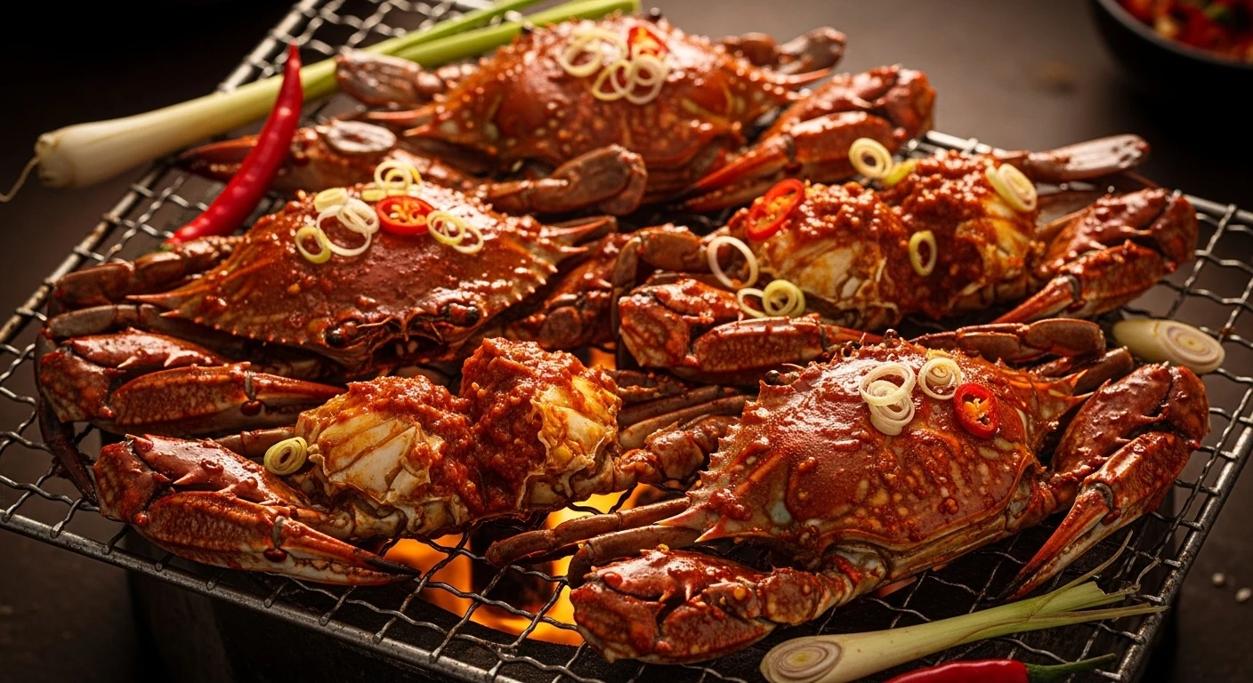 Ultra Spicy Sa Te Grilled Blue Crab on a rack