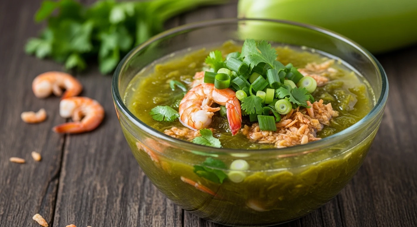 Bowl of Sponge Gourd Soup with Sweet Dried Shrimp