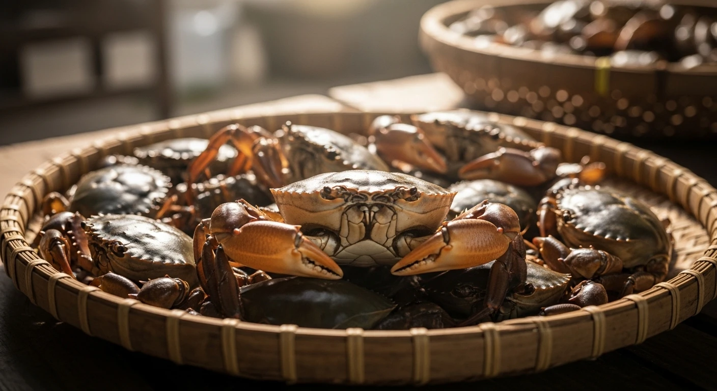 A selection of female mud crabs, one with a square flap highlighted