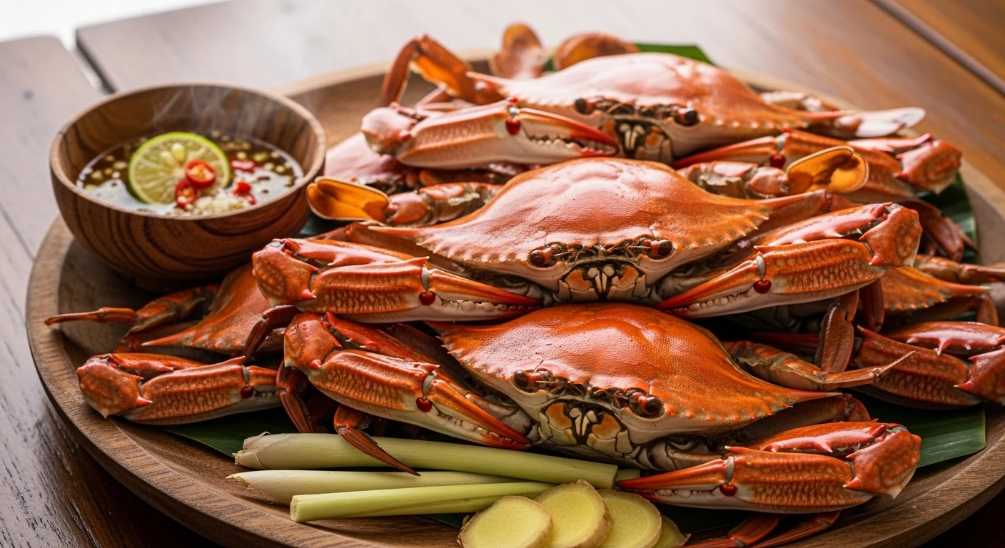 Bright Red Steamed Blue Swimmer Crab with Lemongrass