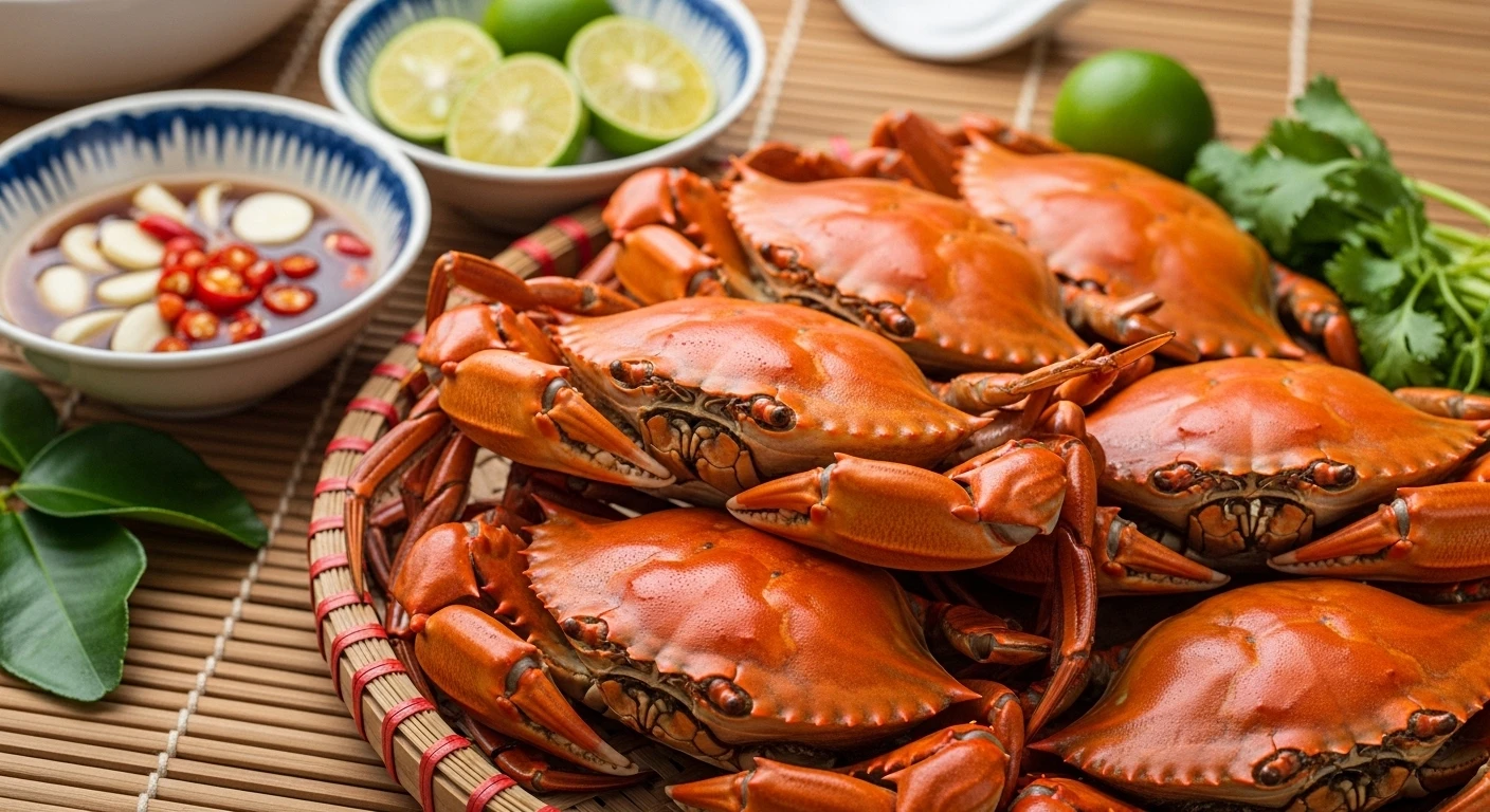Steamed Crab with Fish Sauce and Lime Leaves