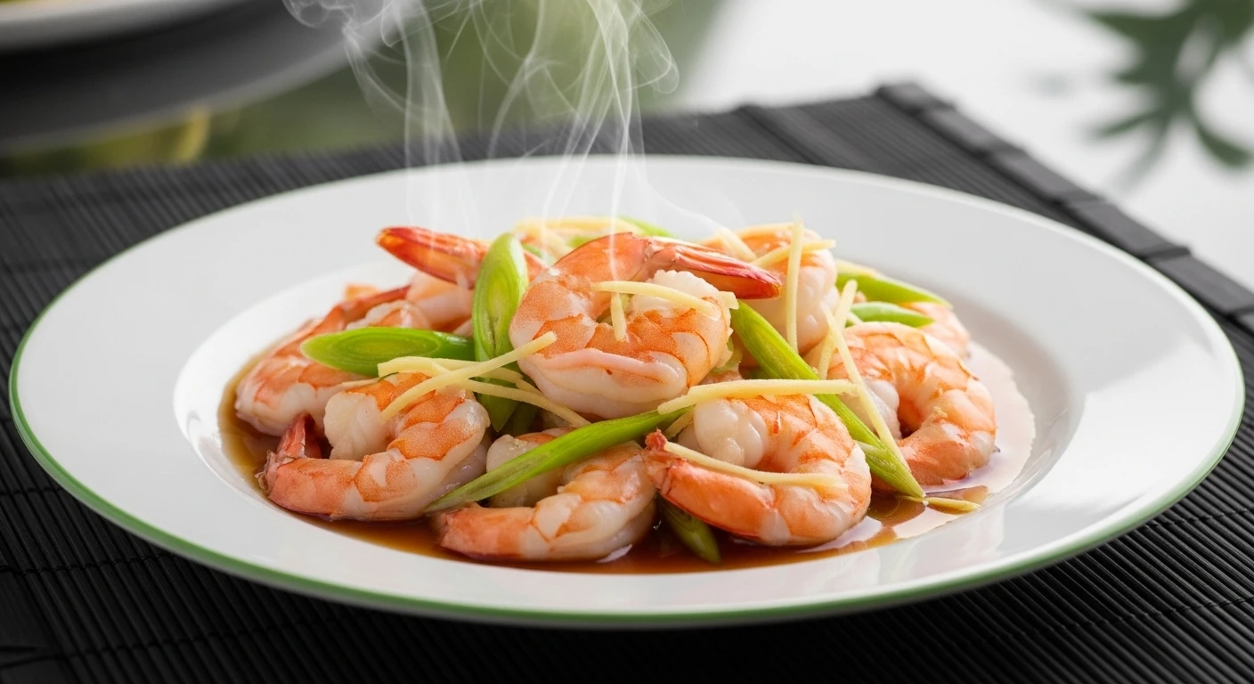 Vibrant Steamed Shrimp with Soy Sauce and Leeks
