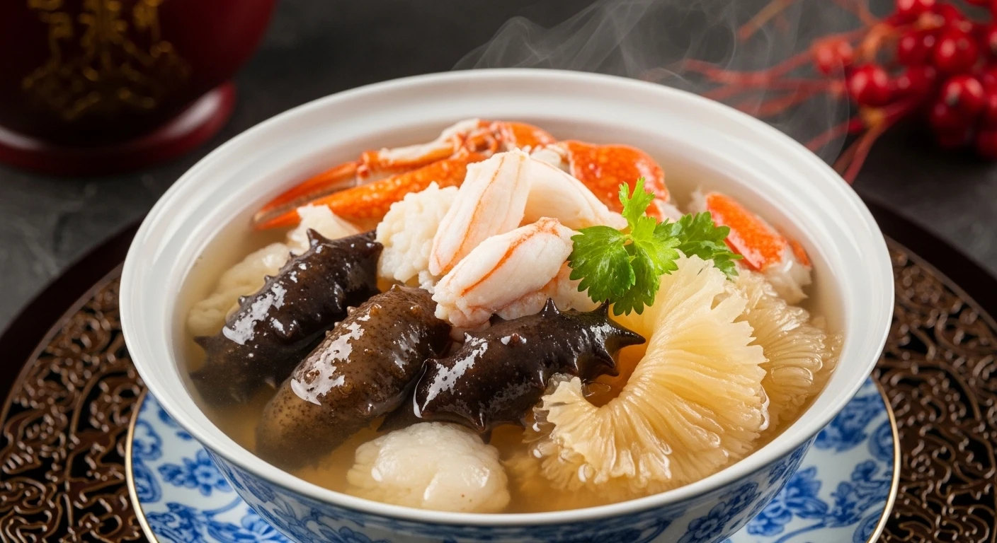 Súp Ghẹ Hải Sâm Vi Cá Nấm Trắng