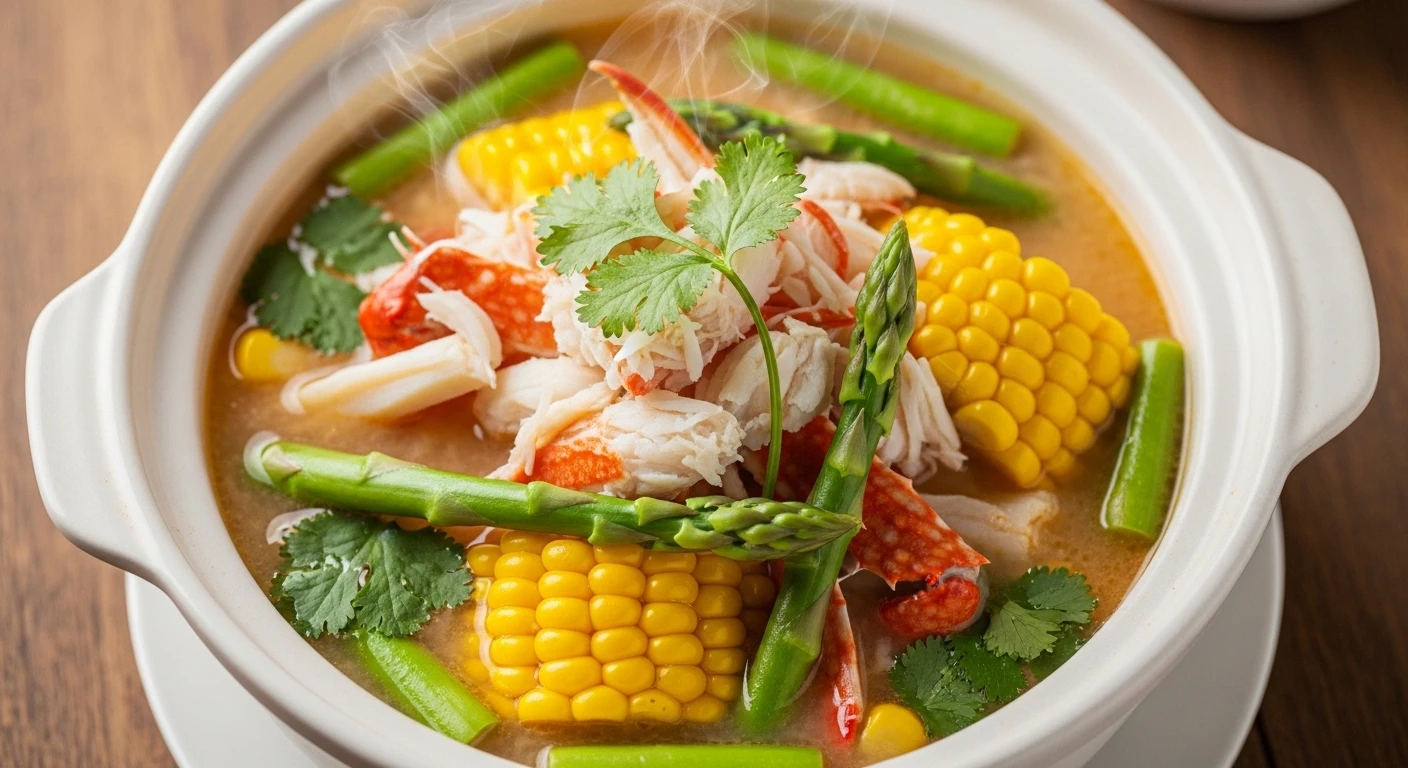 Súp ghẹ ngô non măng tây hấp dẫn