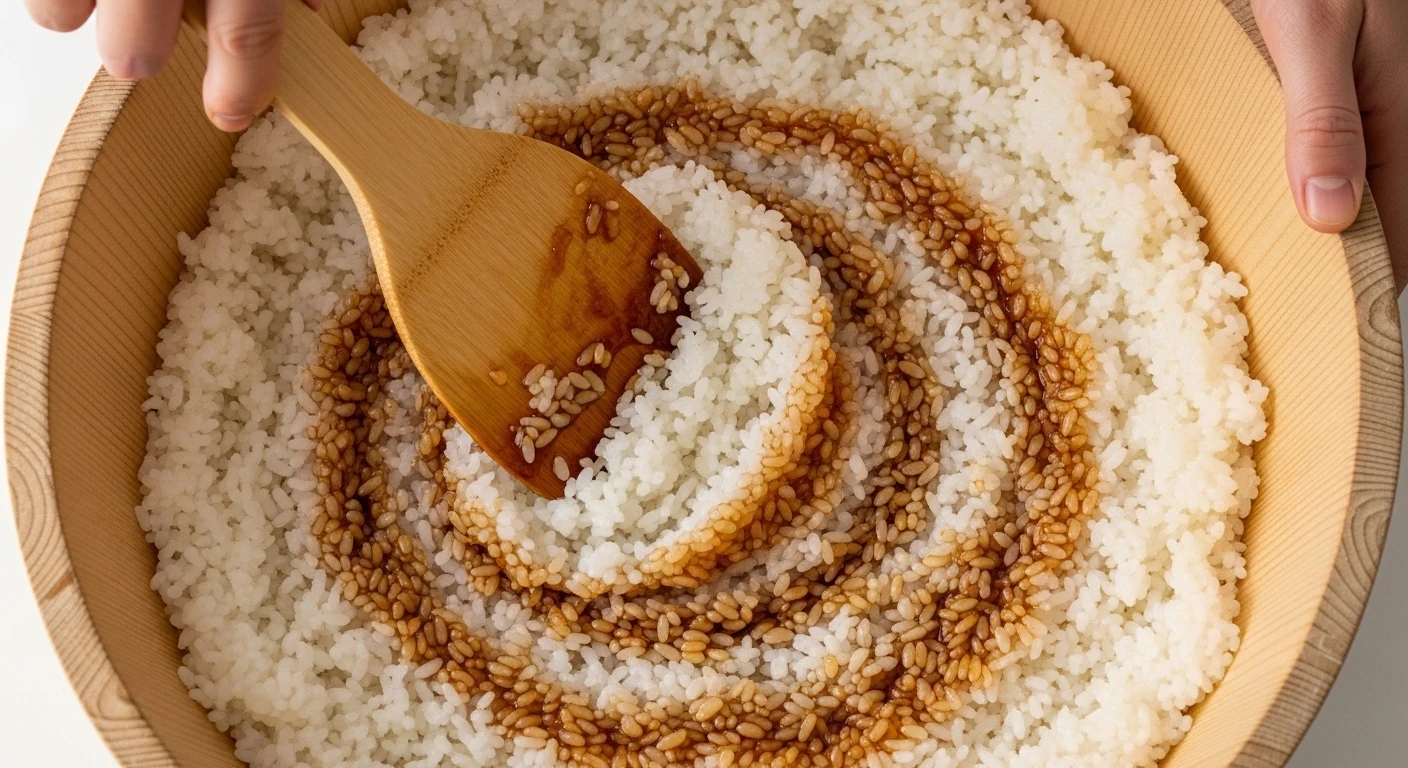 Trộn gia vị vào cơm sushi