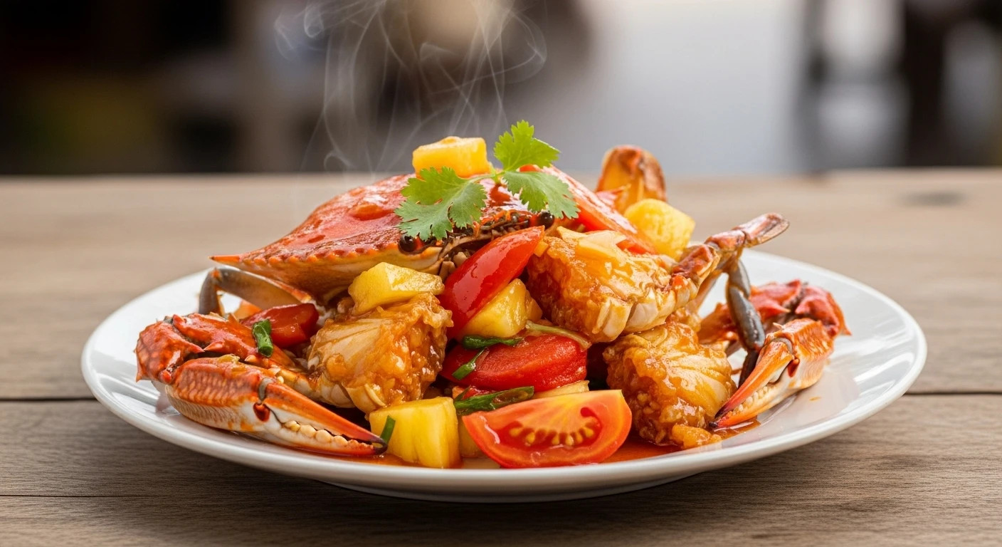 Sweet & Sour Blue Crab with Pineapple and Tomatoes