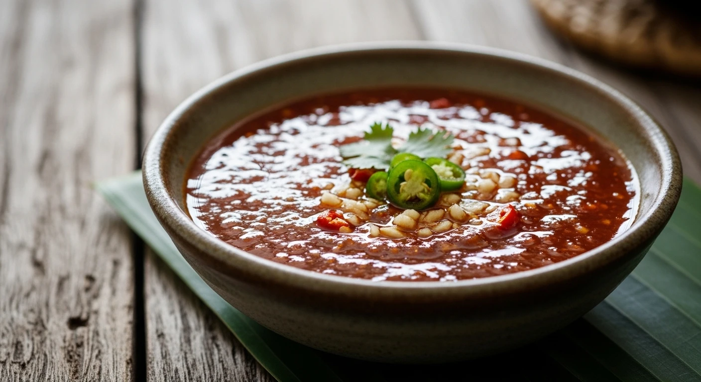 Vibrant sweet and sour tamarind fish sauce dip with chili and garlic