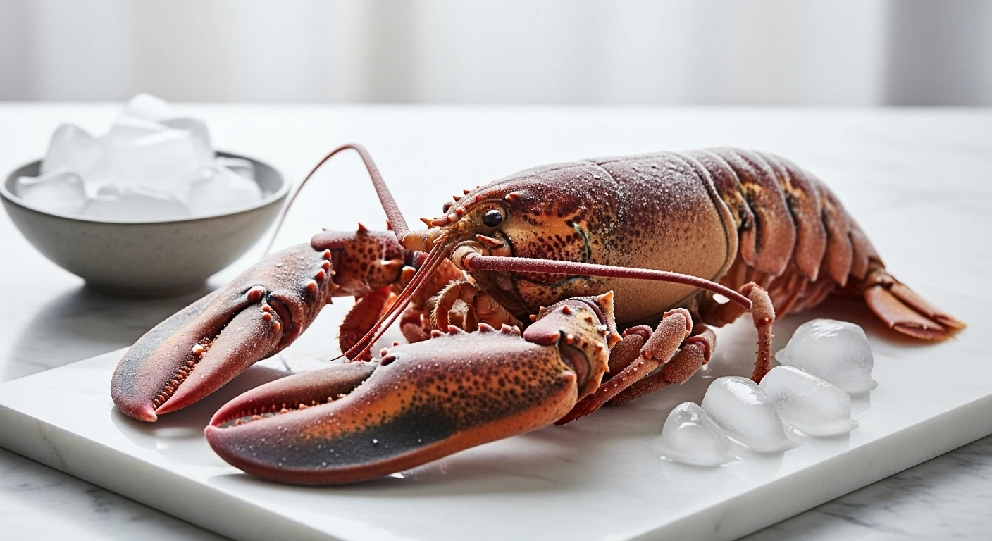 Frozen Lobster Tail on a Plate with Ice