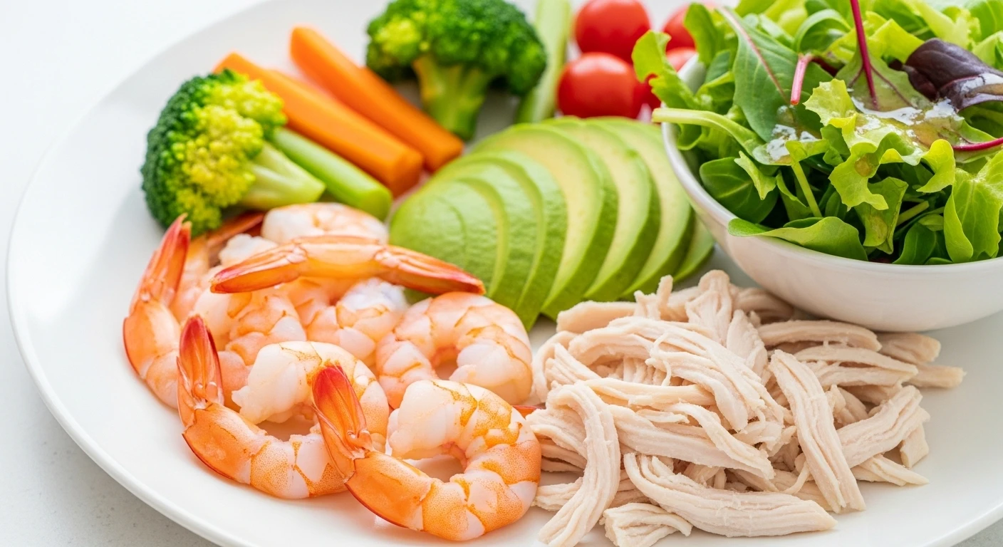 Tôm thẻ hấp và ức gà xé - Thực đơn giảm cân Eat Clean