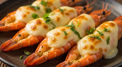 Baked Giant Freshwater Prawns with Mozzarella Cheese
