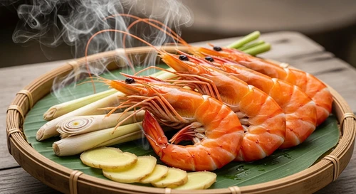 Beer-Steamed Giant Tiger Prawns with Smashed Lemongrass