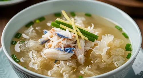 Blue Crab & Snow Fungus Soup Cooked with Chicken for Nourishing Pregnant Women