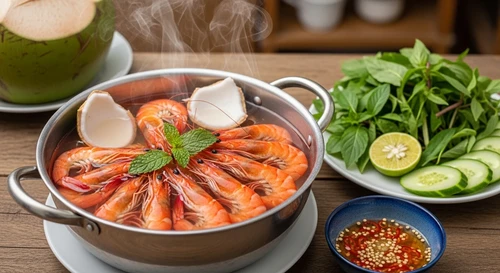 Juicy Coconut Water Boiled Shrimp