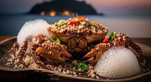 Cua Đá Biển Rang Muối Hột Bơm Bọt Biển Chà Là