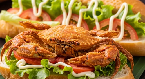 Ghẹ Lột Chiên Giòn Kẹp Bánh Mì