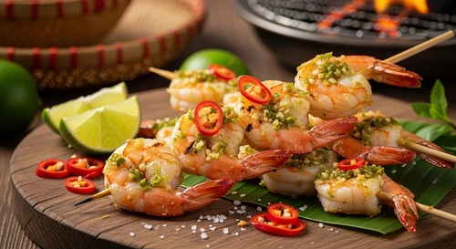 Vietnamese Green Chili Salt Grilled Shrimp Skewers