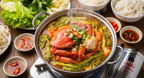 Lẩu Cua Biển Thả Lá Bầu Non: Đặc Sản Chữa Cháy Giải Rượu Dân Dã