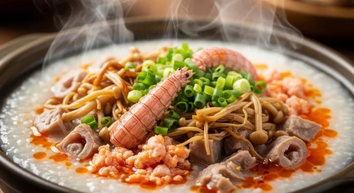 Mantis Shrimp, Pork & Straw Mushroom Porridge