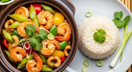 Vegetarian-Friendly Mixed Shrimp Stir-fry with Cashews, Celery, and Bell Peppers