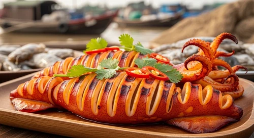 Tongue-Tearing Spicy Sa Te Grilled Bigfin Reef Squid