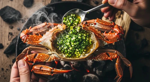Charcoal Grilled Blue Crab with Scallion Oil
