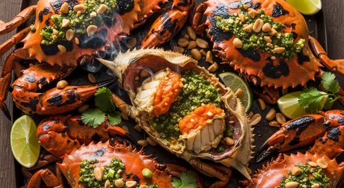 Charcoal Grilled Crab with Scallion Oil & Peanuts