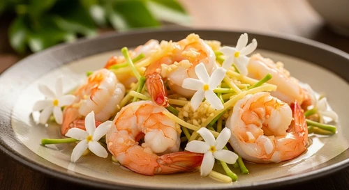 Whiteleg Shrimp Stir-fried with Tonkin Jasmine Flowers