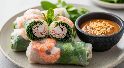 Shrimp & Pork Summer Rolls with Hoisin Peanut Dip
