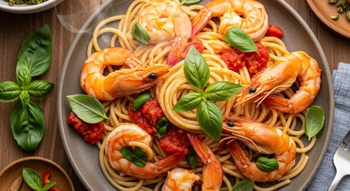 Spaghetti with Shrimp & Tomato Basil Sauce
