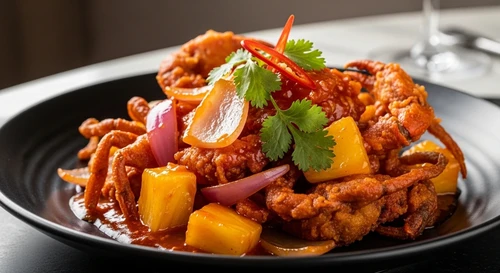 Numbingly Delicious Sweet and Sour Soft-Shell Crab Stir-fry with Pineapple and Onion for Guests