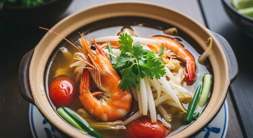 Mekong Delta Sour Soup with Tiger Prawns and Water Lily