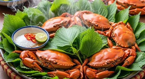 Steamed Crab with Perilla Leaves to Dispel 'Cold'