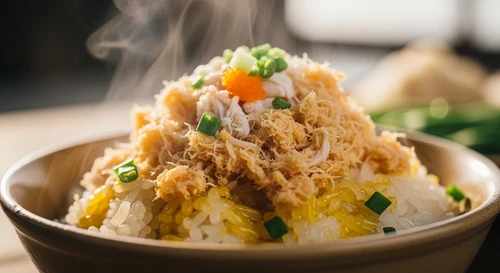 Savory Sticky Rice Topped with Shredded Fiddler Crab