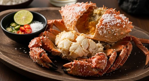 Sea Stone Crab Roasted with Coarse Salt and Sea Foam Dates