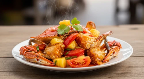 Sweet & Sour Blue Crab with Pineapple and Tomatoes