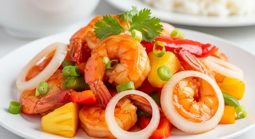 Tôm Sú Xào Chua Ngọt Hành Tây